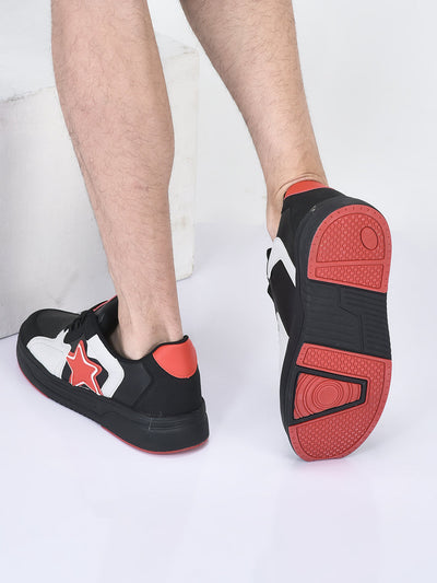 men black colorblocked mid top breathable lace-up sneaker shoes|memory cushion casual shoes|chunky streetwear fashion sneakers