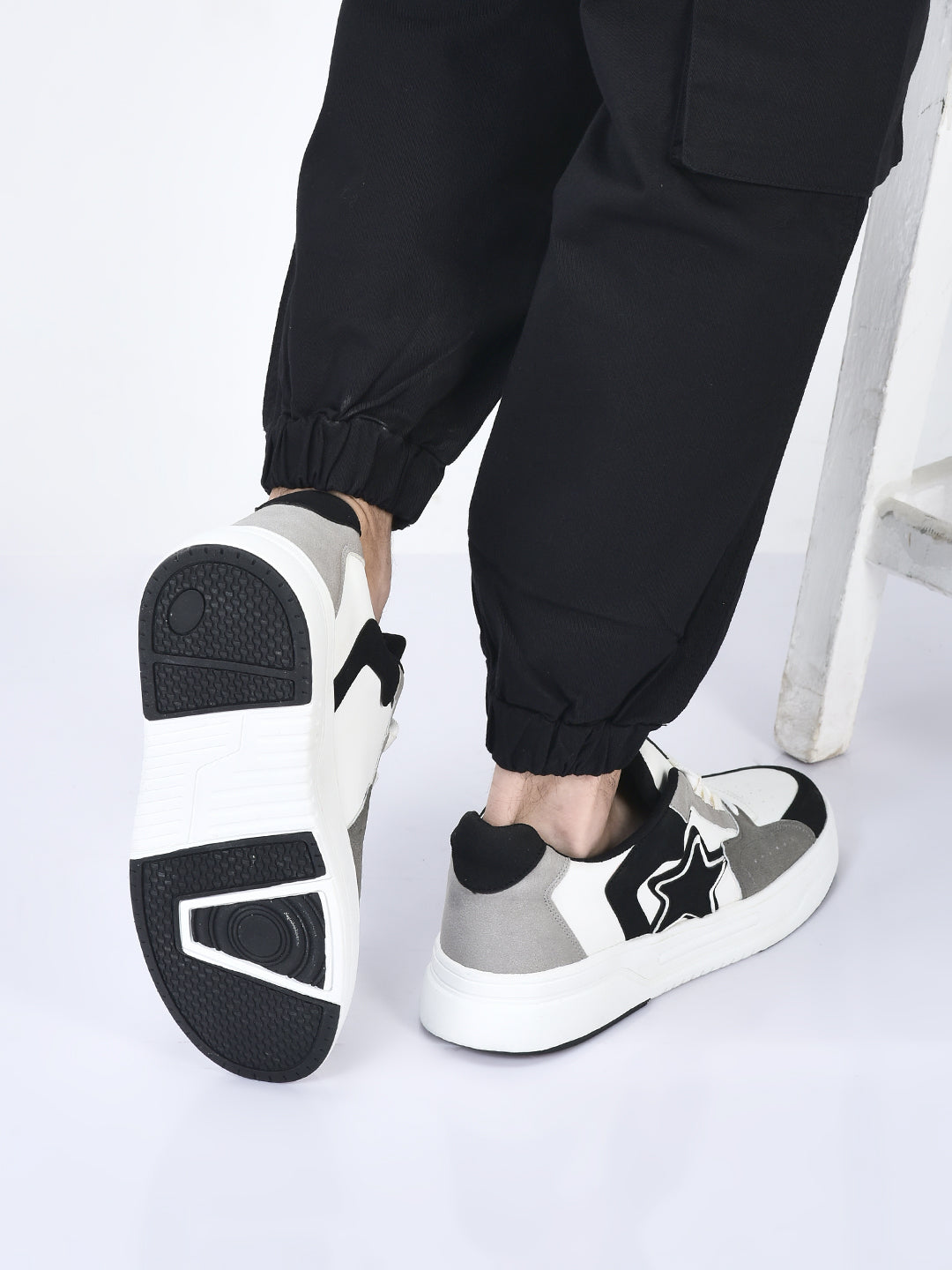men white colorblocked mid top breathable lace-up sneaker shoes|memory cushion casual shoes|chunky streetwear fashion sneakers