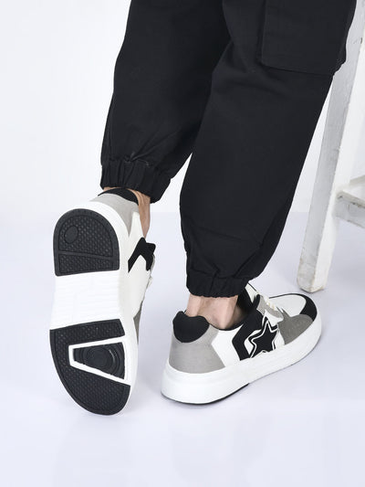 men white colorblocked mid top breathable lace-up sneaker shoes|memory cushion casual shoes|chunky streetwear fashion sneakers