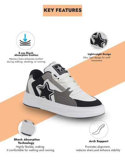 Shop Men White Colorblocked Mid Top Breathable Lace-Up Sneaker Shoes|Memory Cushion Casual Shoes|Chunky Streetwear Fashion Sneakers Online.