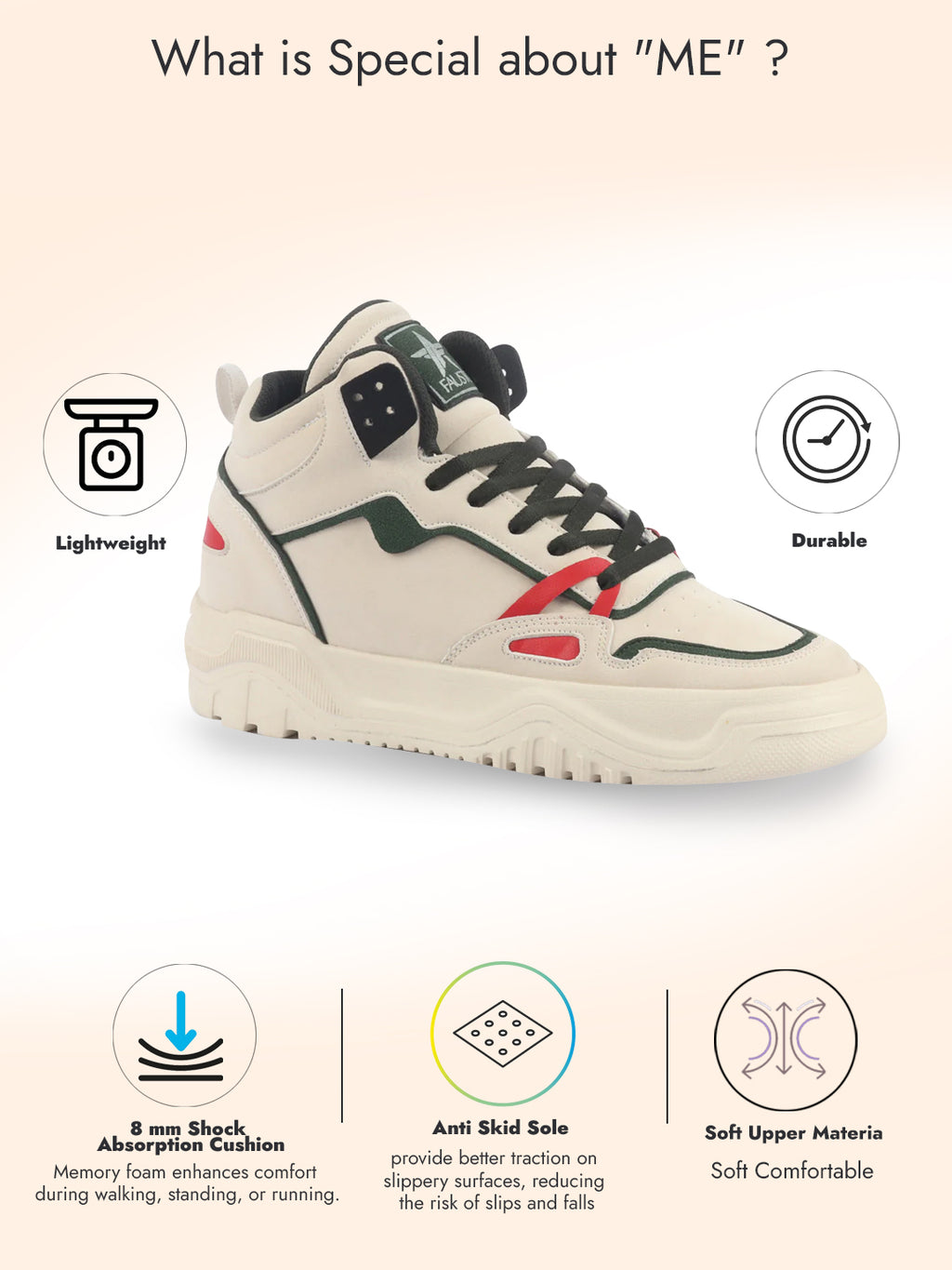 Men Beige Colorblocked High Top Feather Lite Lace Up Sneakers|High Ankle Sneaker Shoes|Chunky Lace Up Casual Shoes
