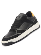 men black colorblocked low ankle contrast sole lace up sneakers