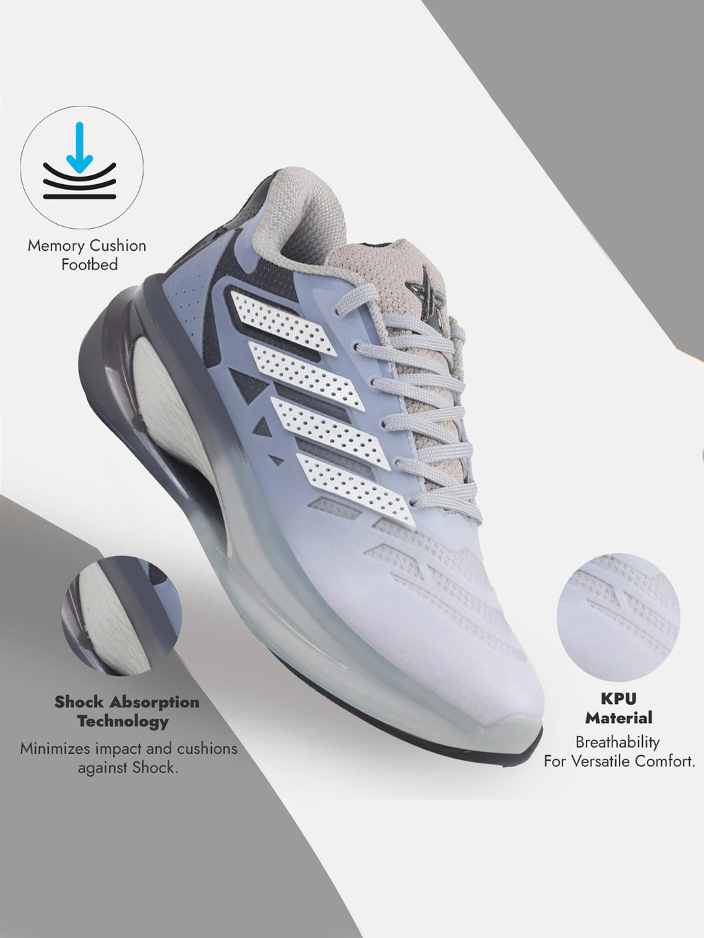 fausto men grey breathable sport shoes