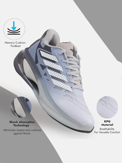 FAUSTO Men Grey Breathable Sport Shoes|Memory Cushion And Anti-Skid Bounce Back Phylon Sole|Athleisure Running Shoes|Lace Up Walking Shoes|Gym Shoes