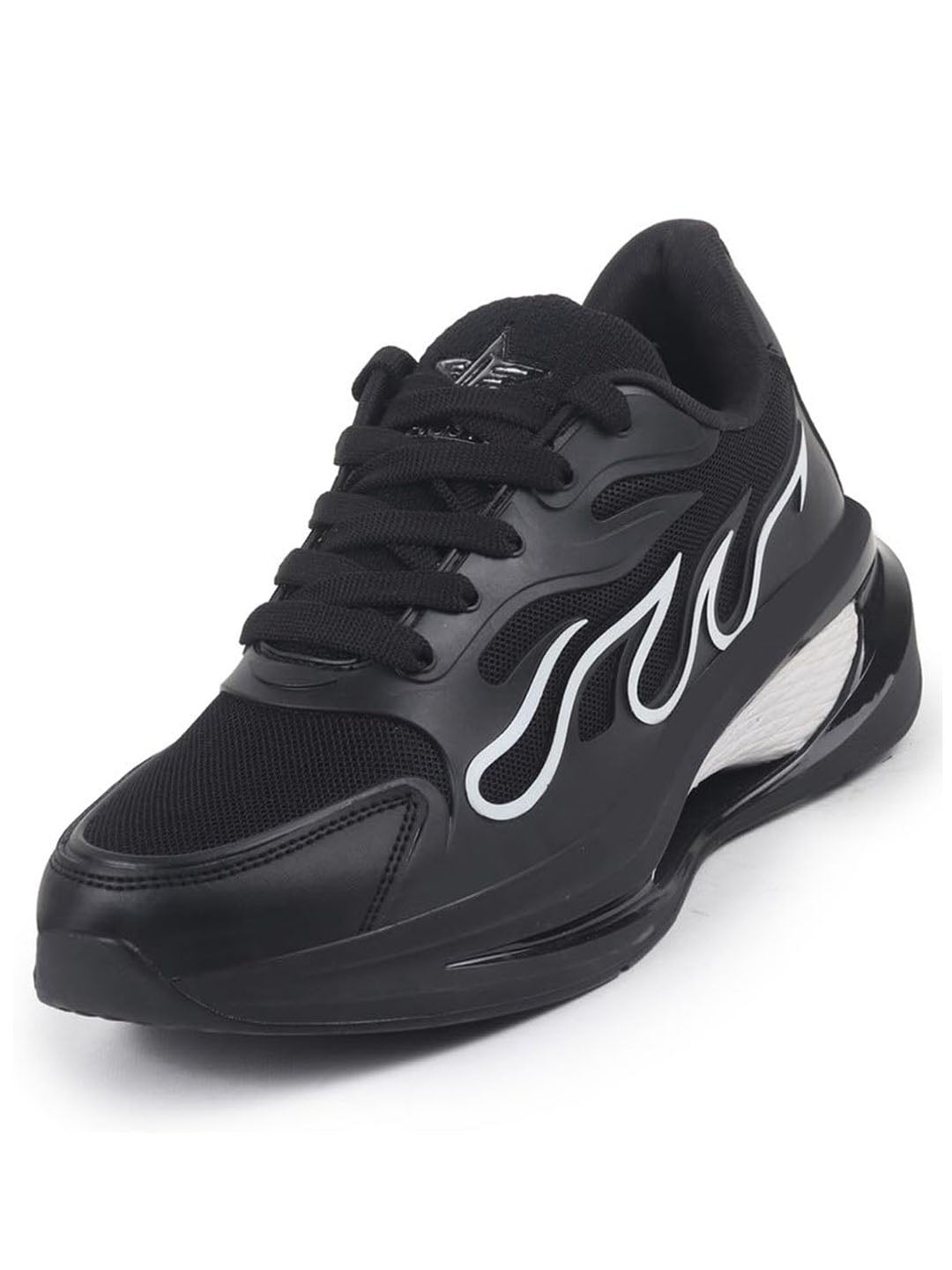 FAUSTO Men Black Athleisure Sneakers|Memory Cushion And Anti-Skid Bounce Back Phylon Sole|All Day Comfortable Walking Shoes|Gym And Training Shoes