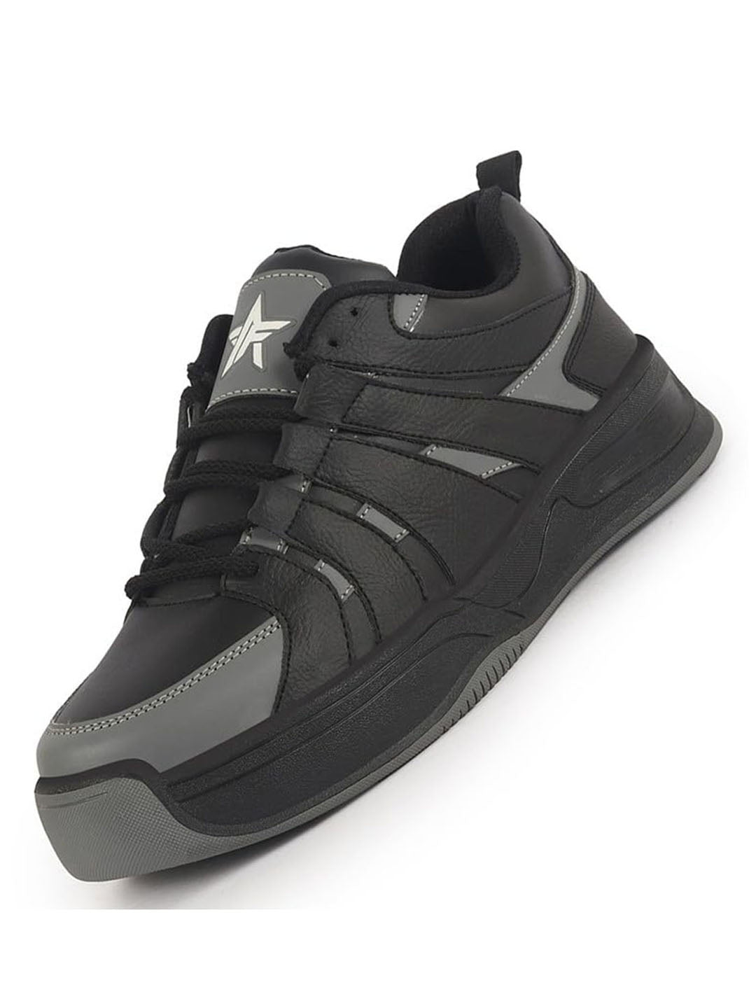 men grey/black colorblocked lace up sneakers
