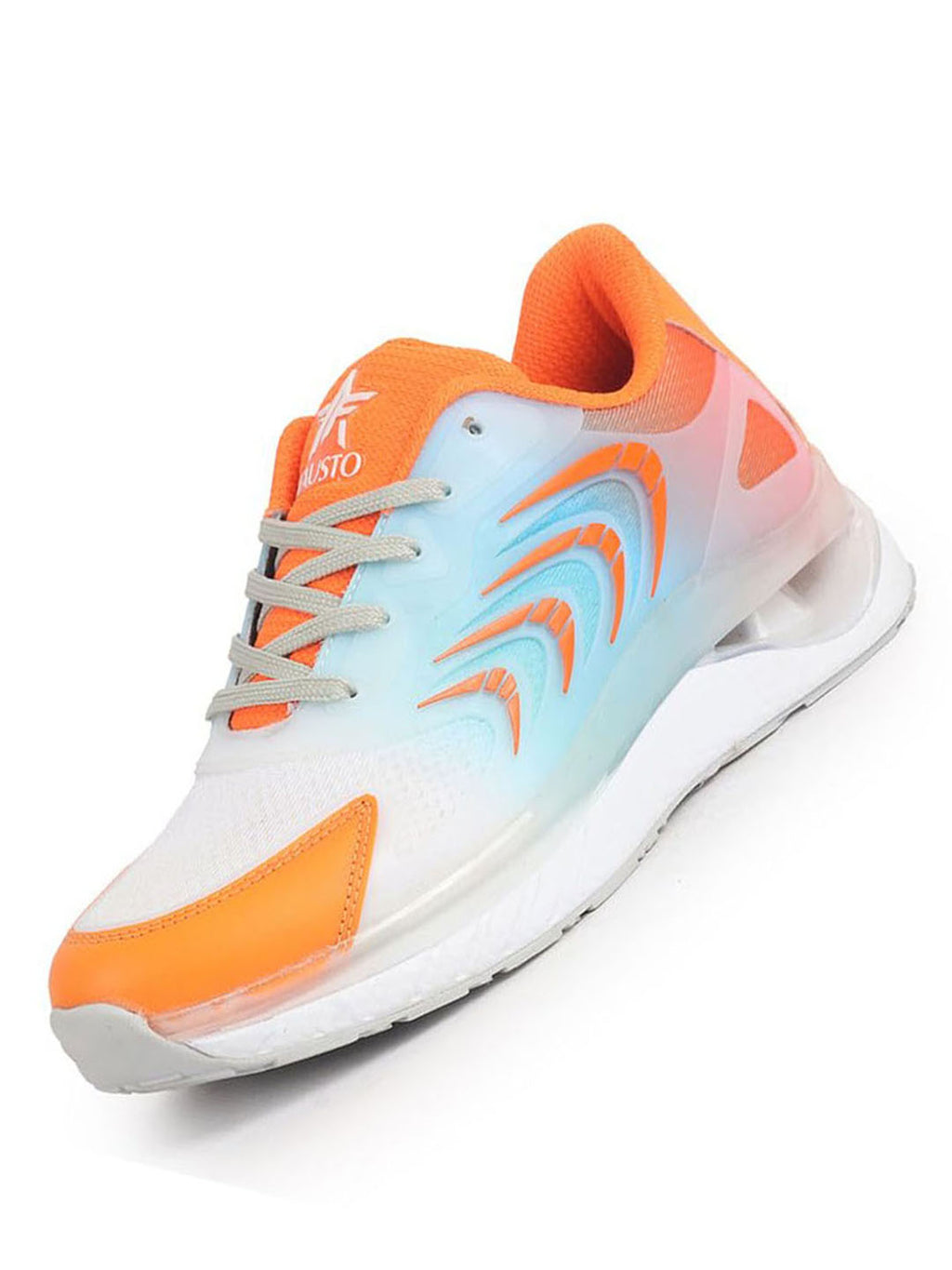 men orange colorblocked lace up sneakers
