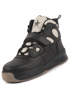 men cream black high ankle casual chunky lace up sneakers with hook and loop closure strap