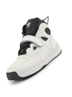 men white high ankle casual chunky lace up sneakers with hook and loop closure strap