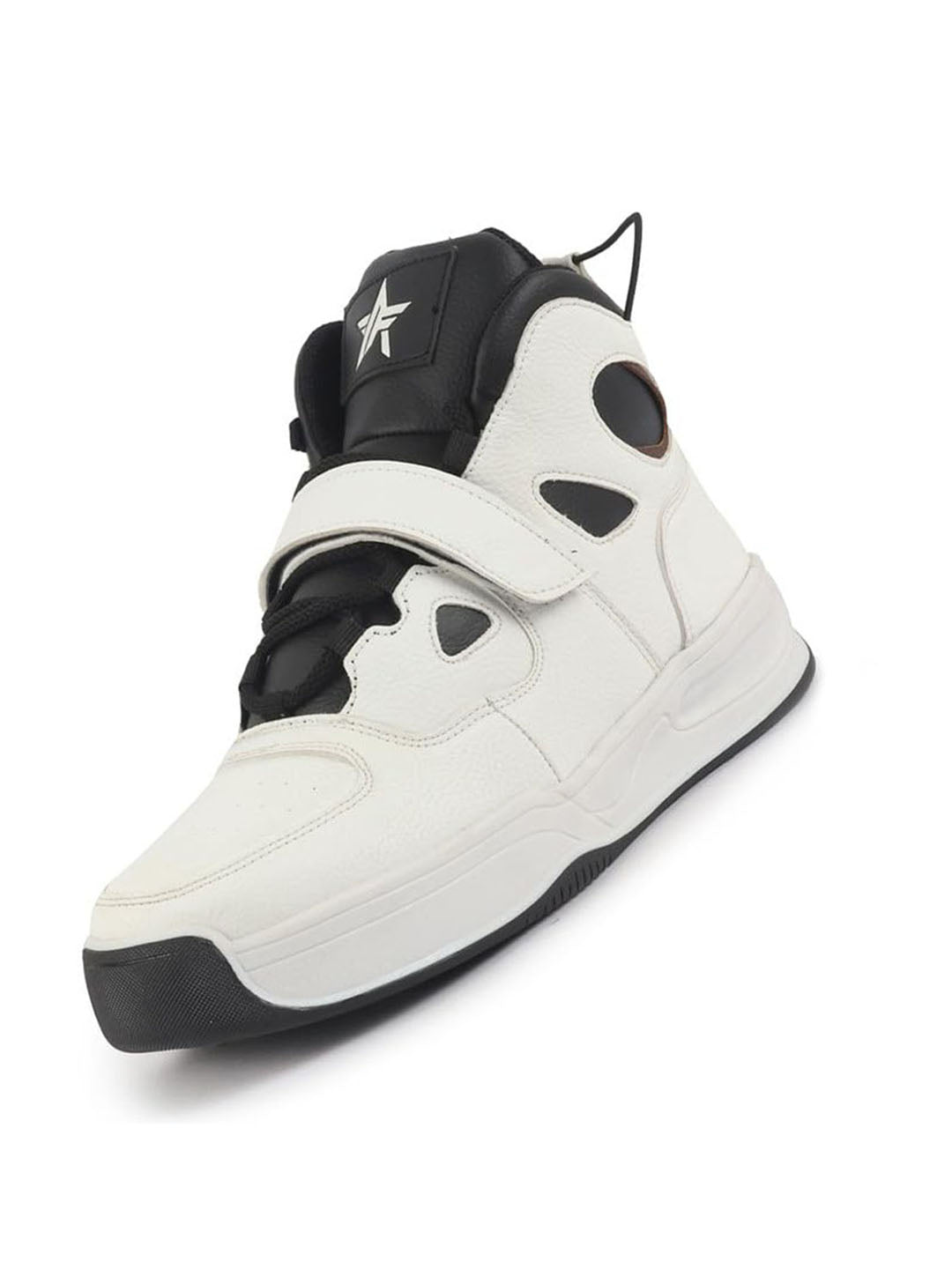 men white high ankle casual chunky lace up sneakers with hook and loop closure strap