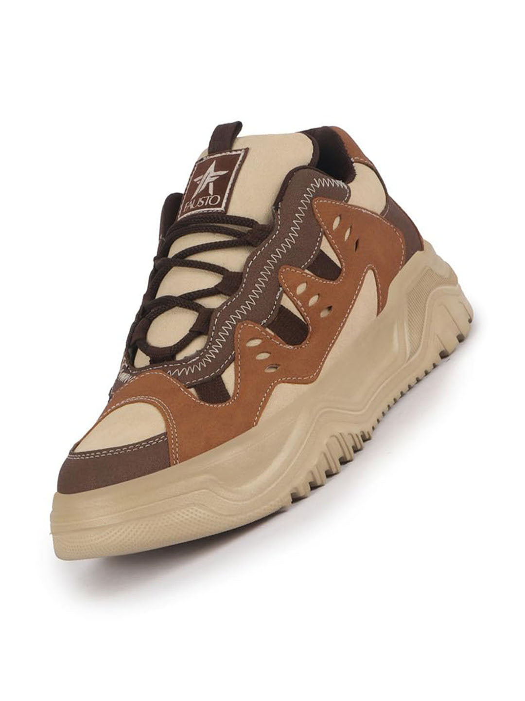 men brown retro design colorblocked athletic-inspired casual chunky sneaker 
