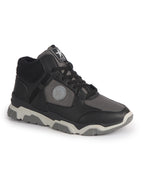 Men Black High-Top Heavy Duty Hikking Trekking Biking Boots | Breathable Athletic Lace Up Casual Shoes with Cushioned Insole | Street Style, Sports and Adventure