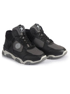Men Black High-Top Heavy Duty Hikking Trekking Biking Boots | Breathable Athletic Lace Up Casual Shoes with Cushioned Insole | Street Style, Sports and Adventure