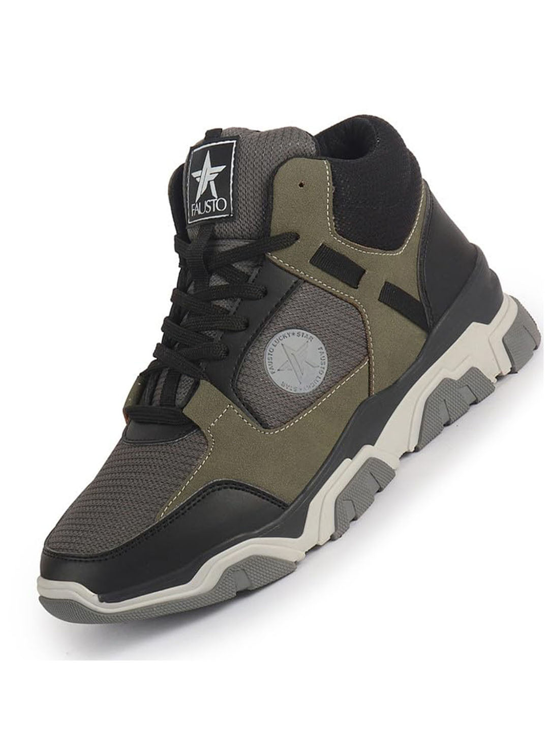 Men Olive High-Top Heavy Duty Hikking Trekking Biking Boots | Breathable Athletic Lace Up Casual Shoes with Cushioned Insole | Street Style, Sports and Adventure