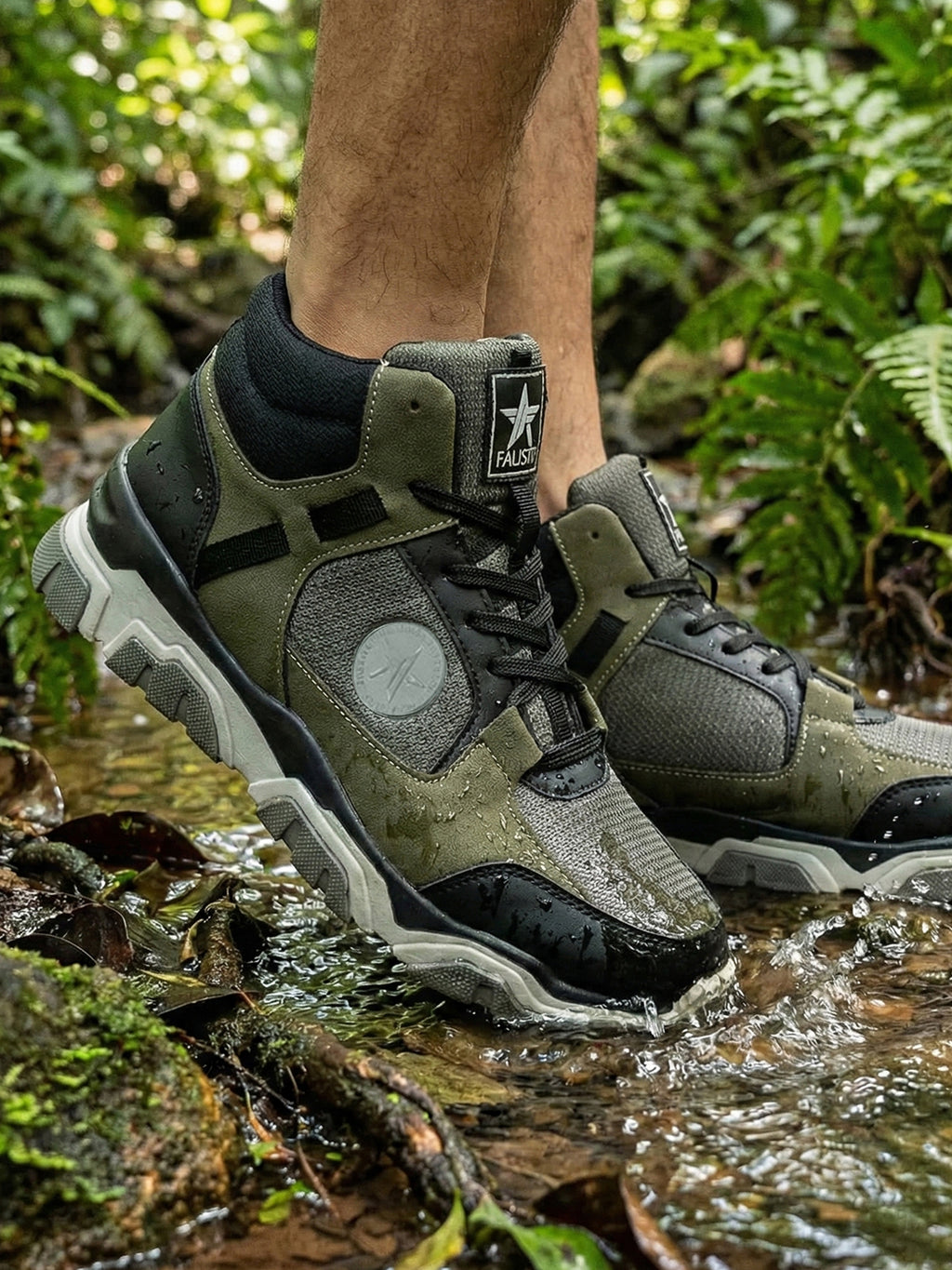 Men Olive High-Top Heavy Duty Hikking Trekking Biking Boots | Breathable Athletic Lace Up Casual Shoes with Cushioned Insole | Street Style, Sports and Adventure