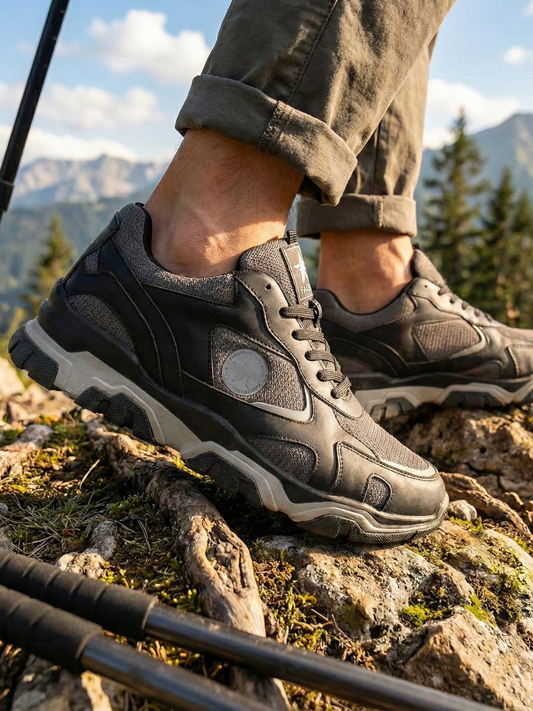 Men Black Low-Top Heavy Duty Hikking Trekking Biking Boots | Breathable Athletic Lace Up Casual Shoes with Cushioned Insole | Street Style, Sports and Adventure