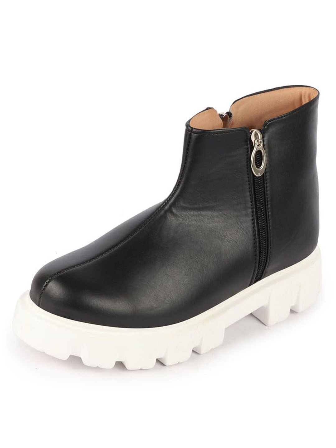 Shop Women Black Outdoor High Top Chunky Side Zipper Office Work Boots Online.