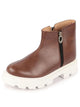 Women Brown Outdoor High Top Chunky Side Zipper Office Work Boots