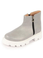 Women Grey Outdoor High Top Chunky Side Zipper Office Work Boots
