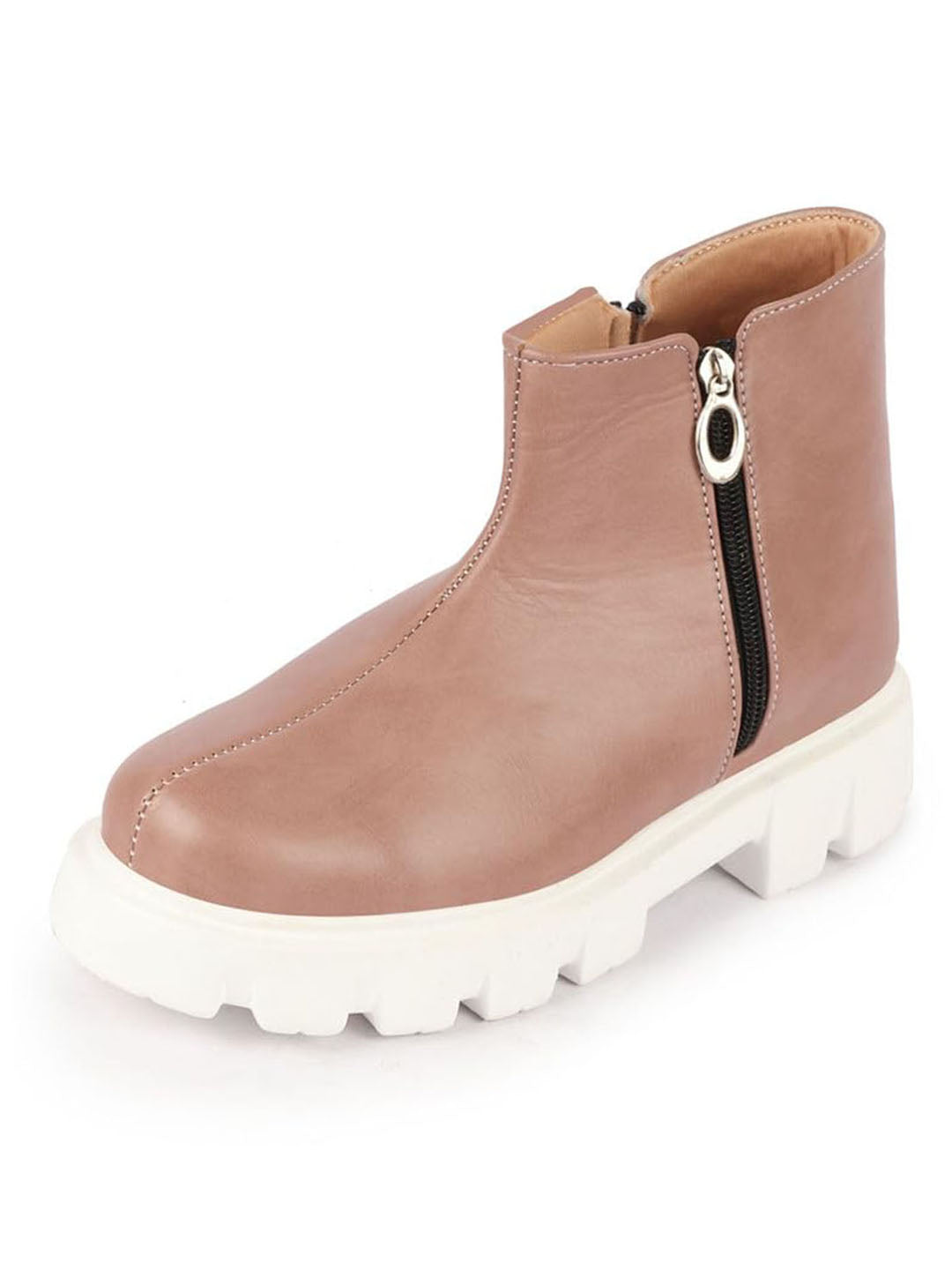 Shop Women Peach Outdoor High Top Chunky Side Zipper Office Work Boots Online.