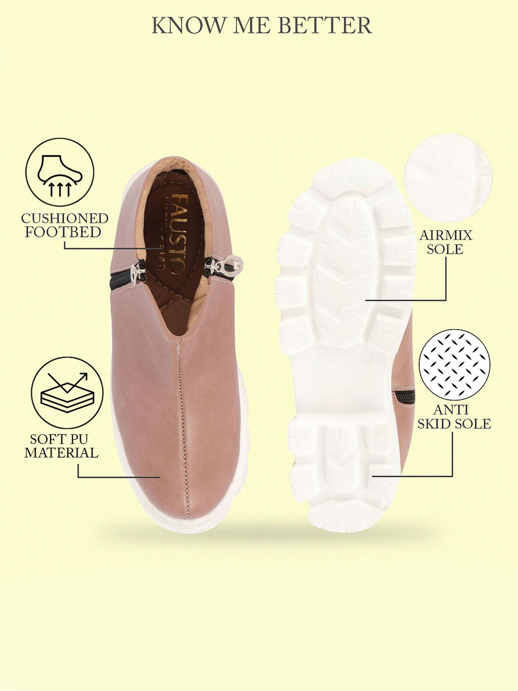 Shop Women Peach Outdoor High Top Chunky Side Zipper Office Work Boots Online.