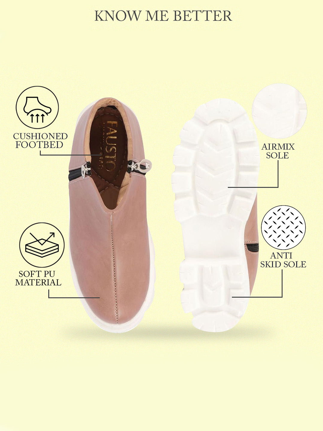 Shop Women Peach Outdoor High Top Chunky Side Zipper Office Work Boots Online.