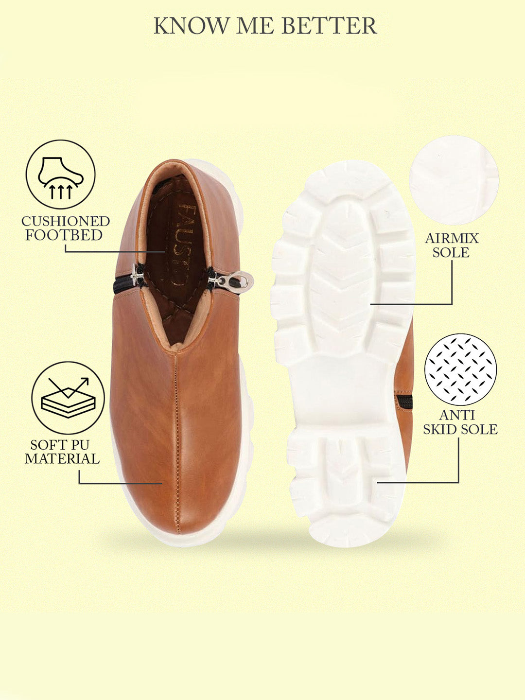 Shop Women Tan Outdoor High Top Chunky Side Zipper Office Work Boots Online.