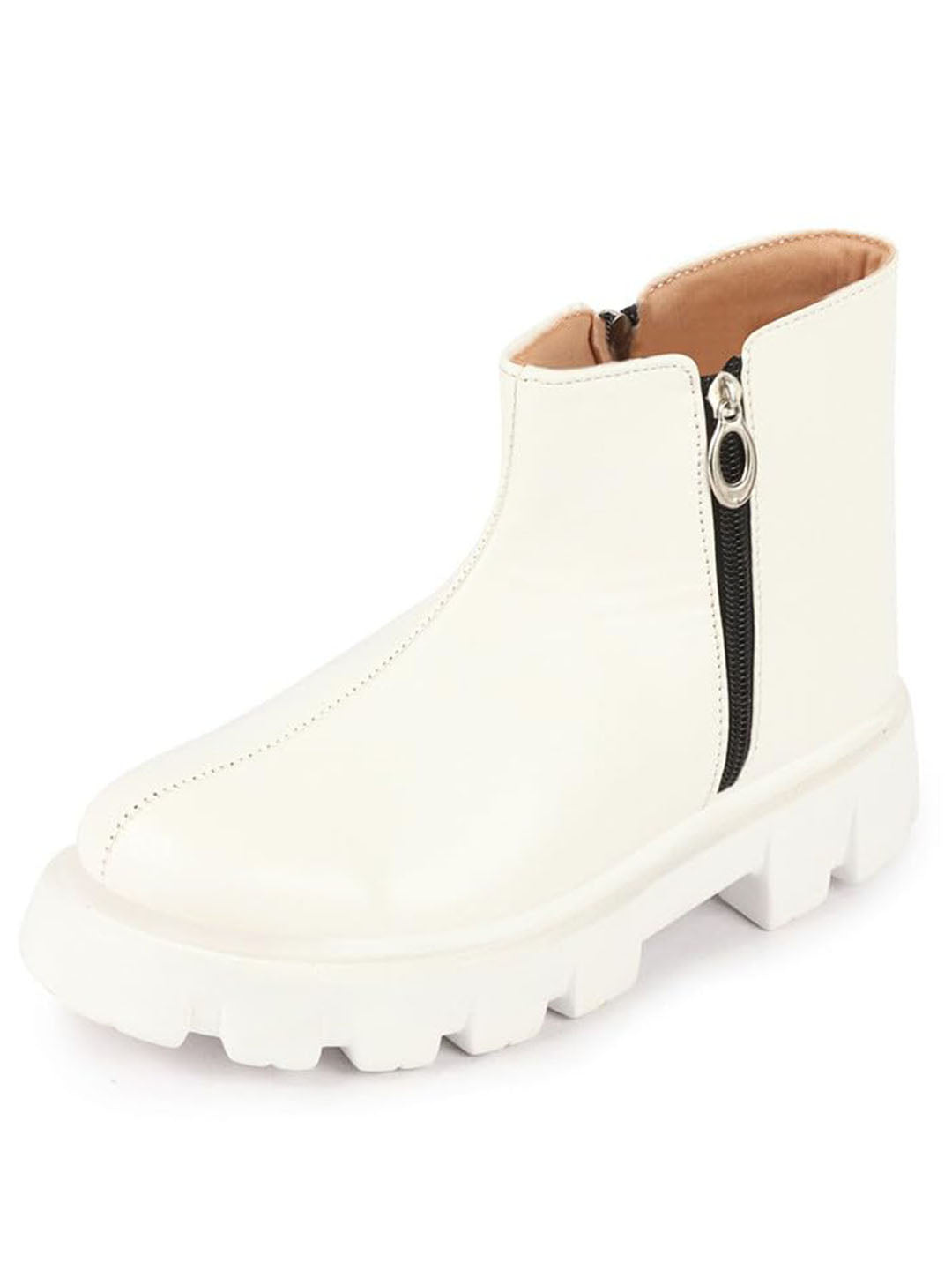 Shop Women White Outdoor High Top Chunky Side Zipper Office Work Boots Online.