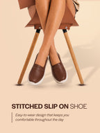 Shop Women Brown Outdoor Fashion Stitched Design Slip On Shoes Online.
