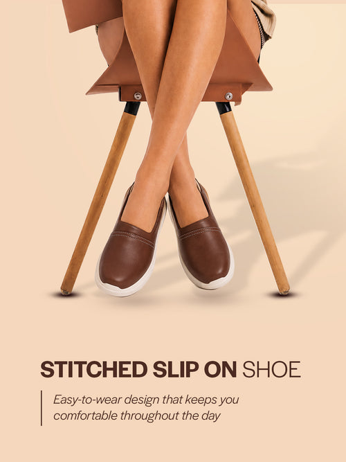 Shop Women Brown Outdoor Fashion Stitched Design Slip On Shoes Online.