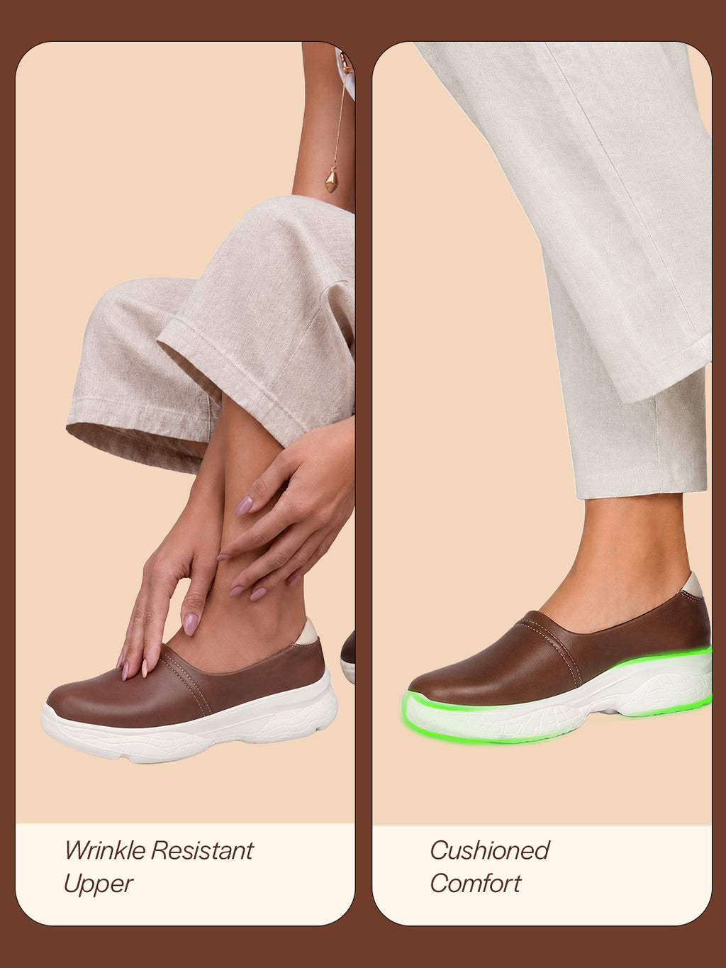 Shop Women Brown Outdoor Fashion Stitched Design Slip On Shoes Online.