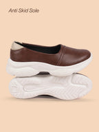 Shop Women Brown Outdoor Fashion Stitched Design Slip On Shoes Online.