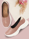 Women Peach Outdoor Fashion Stitched Design Slip On Shoes