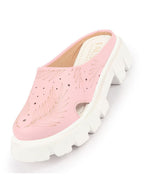 Shop Women Pink Fashion Outdoor Leaf Print Laser Cut Design Open Back Slip On Casual Shoes Online.