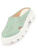 Women Pista Green Fashion Outdoor Leaf Print Laser Cut Design Open Back Slip On Casual Shoes