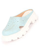 Women Sky Blue Fashion Outdoor Leaf Print Laser Cut Design Open Back Slip On Casual Shoes