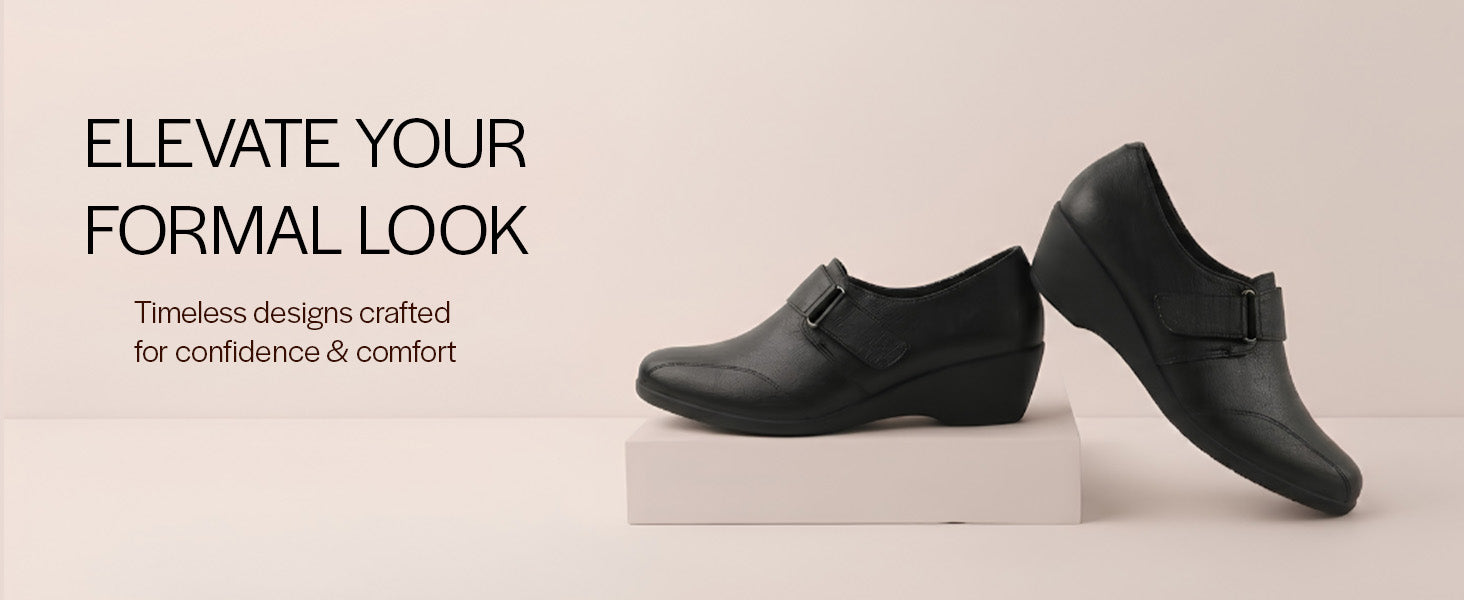 Women Cheeku Formal Office Hook and Loop Platform Heel Slip On Shoes