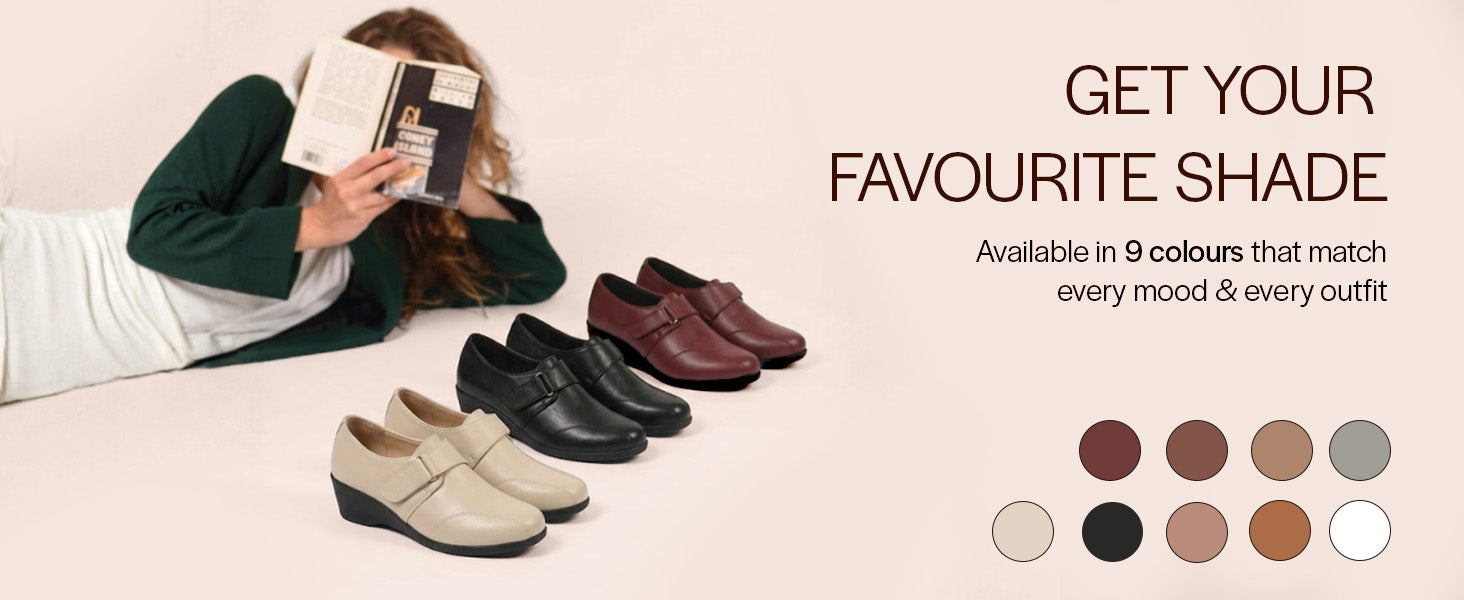Women Cheeku Formal Office Hook and Loop Platform Heel Slip On Shoes