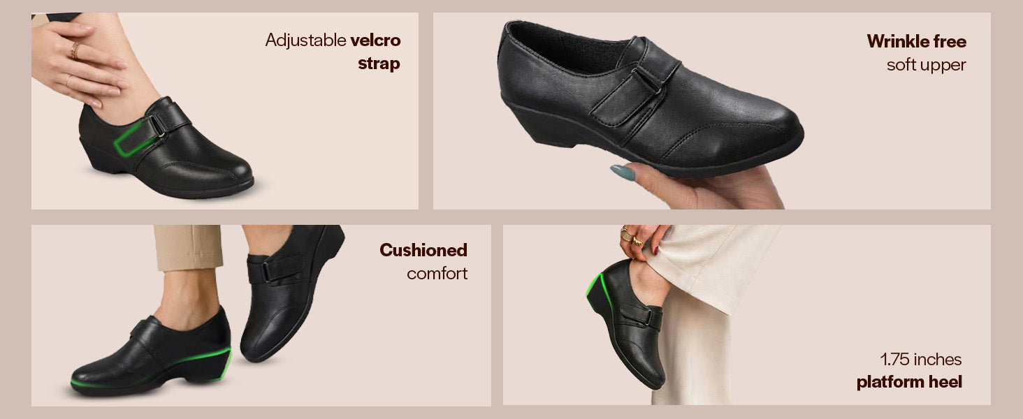 Women Cheeku Formal Office Hook and Loop Platform Heel Slip On Shoes