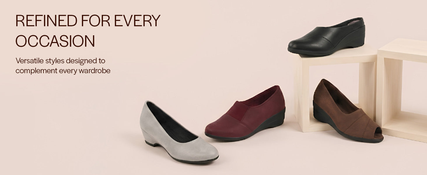 Women Cheeku Formal Office Hook and Loop Platform Heel Slip On Shoes