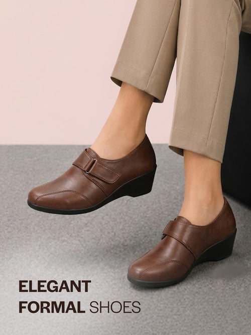 Shop Women Brown Outdoor Fashion Hook and Loop Platform Heel Slip On Shoes Online.