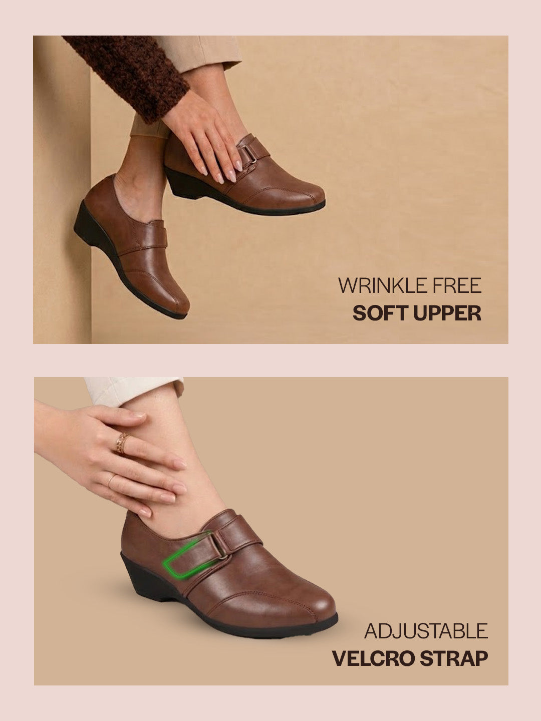 Shop Women Brown Outdoor Fashion Hook and Loop Platform Heel Slip On Shoes Online.