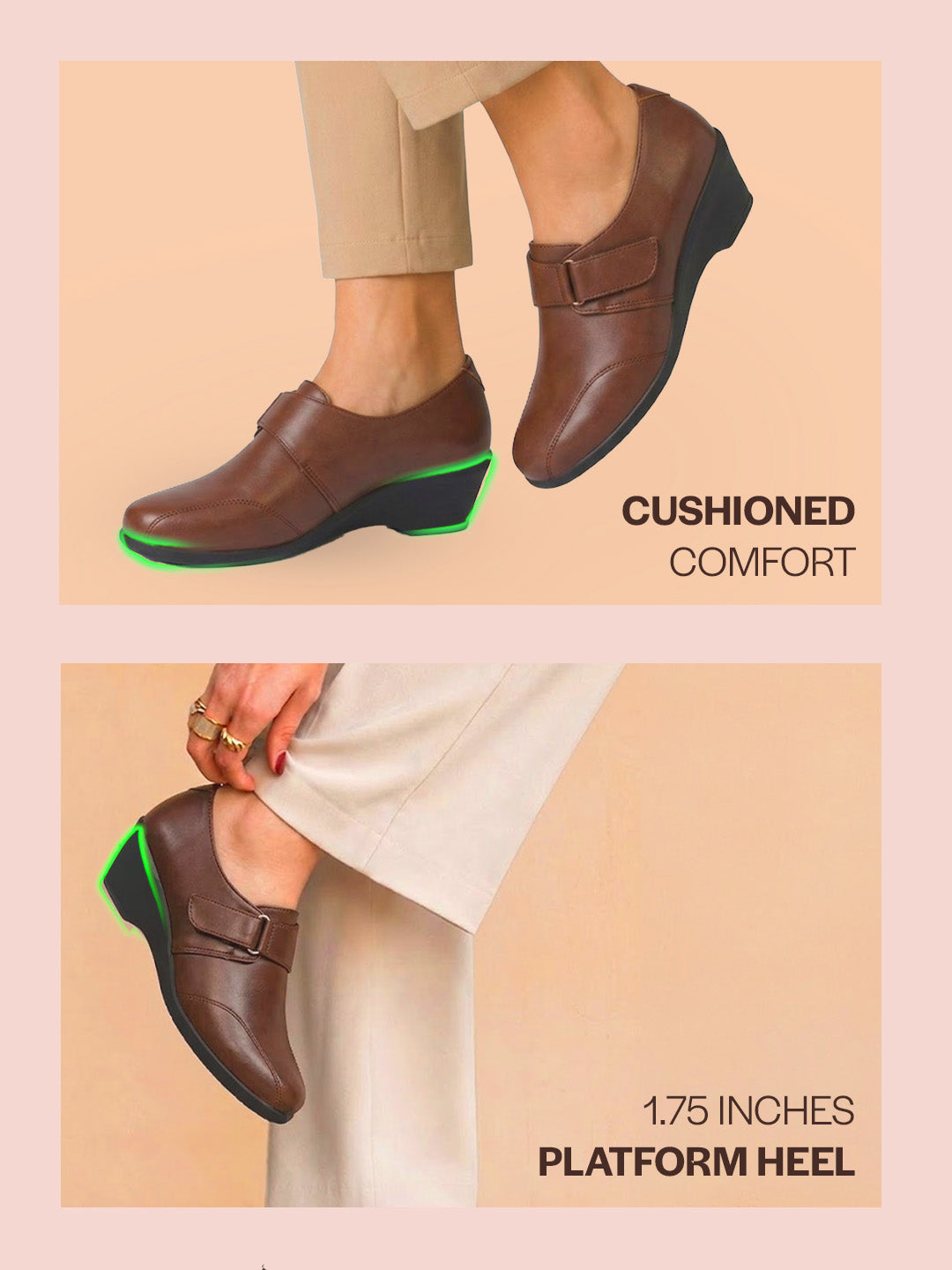 Shop Women Brown Outdoor Fashion Hook and Loop Platform Heel Slip On Shoes Online.