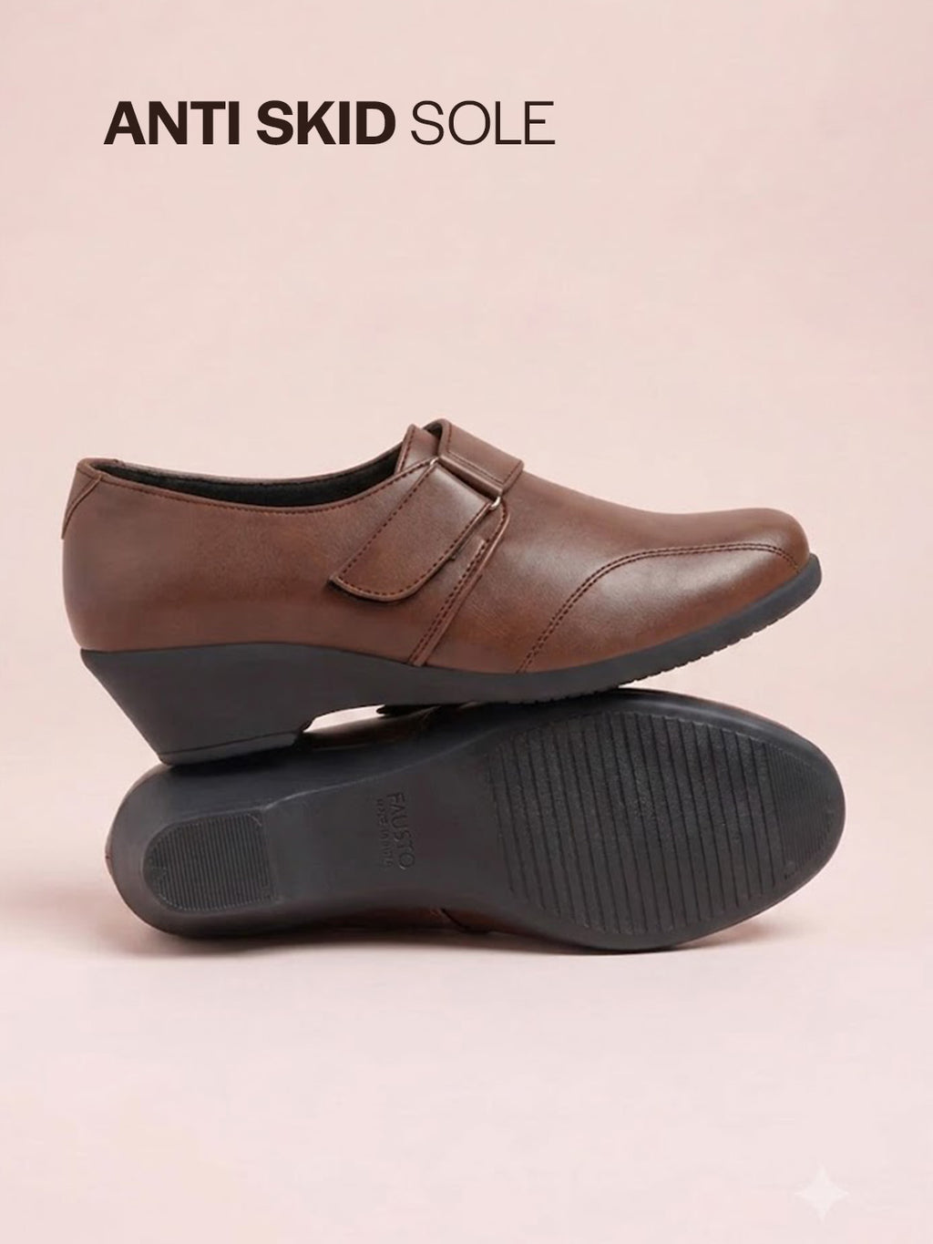 Shop Women Brown Outdoor Fashion Hook and Loop Platform Heel Slip On Shoes Online.