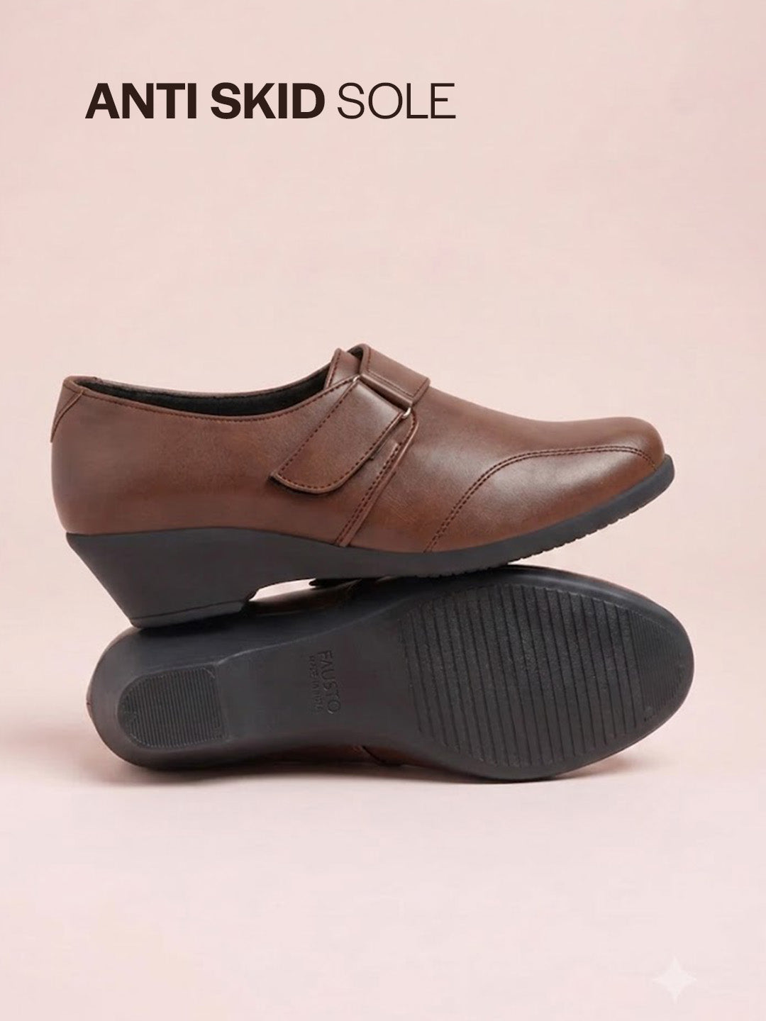 Shop Women Brown Outdoor Fashion Hook and Loop Platform Heel Slip On Shoes Online.