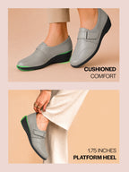 Shop Women Grey Formal Platform Wedge Heel Slip On Ballerina Shoes Online.
