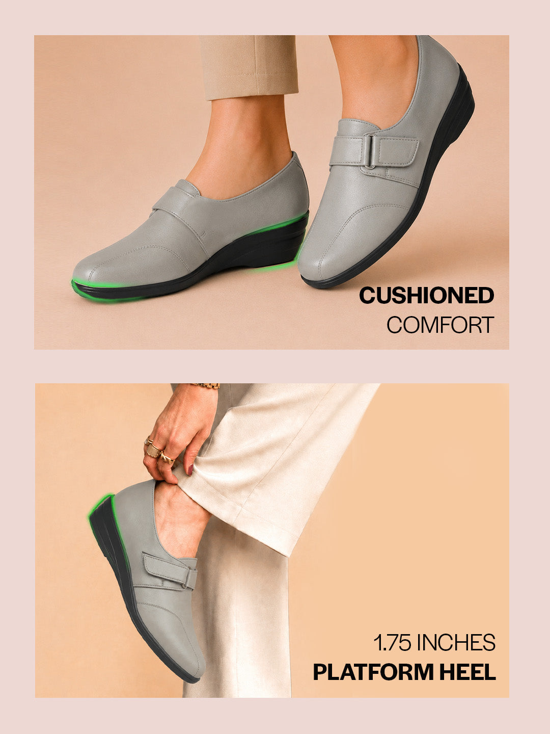 Shop Women Grey Formal Platform Wedge Heel Slip On Ballerina Shoes Online.