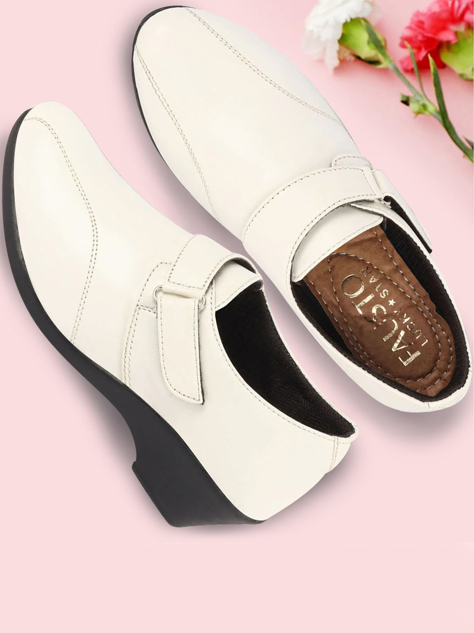 Women White Formal Platform Wedge Heel Slip On Ballerina Shoes