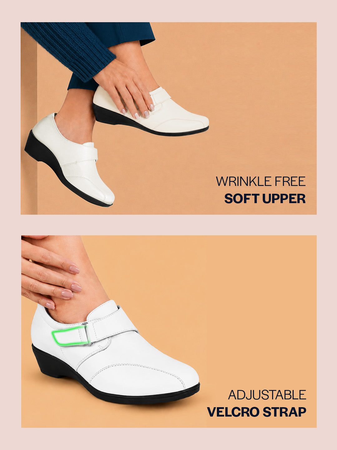 Shop Women White Outdoor Fashion Hook and Loop Platform Heel Wedges Online.
