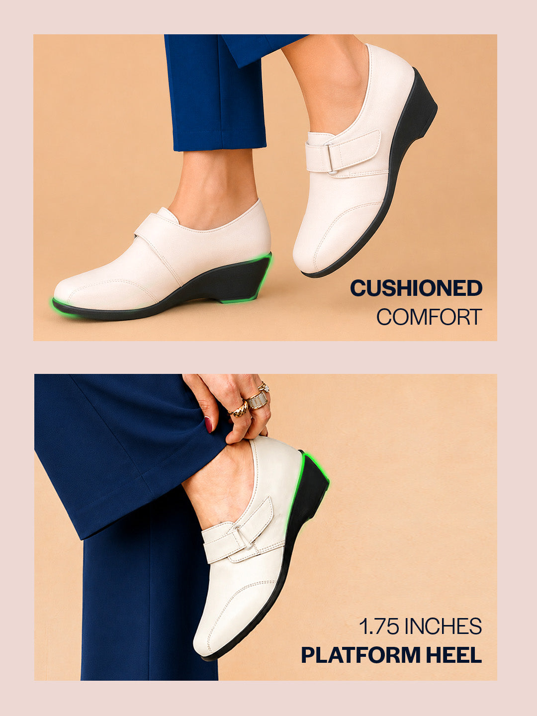 Shop Women White Outdoor Fashion Hook and Loop Platform Heel Wedges Online.
